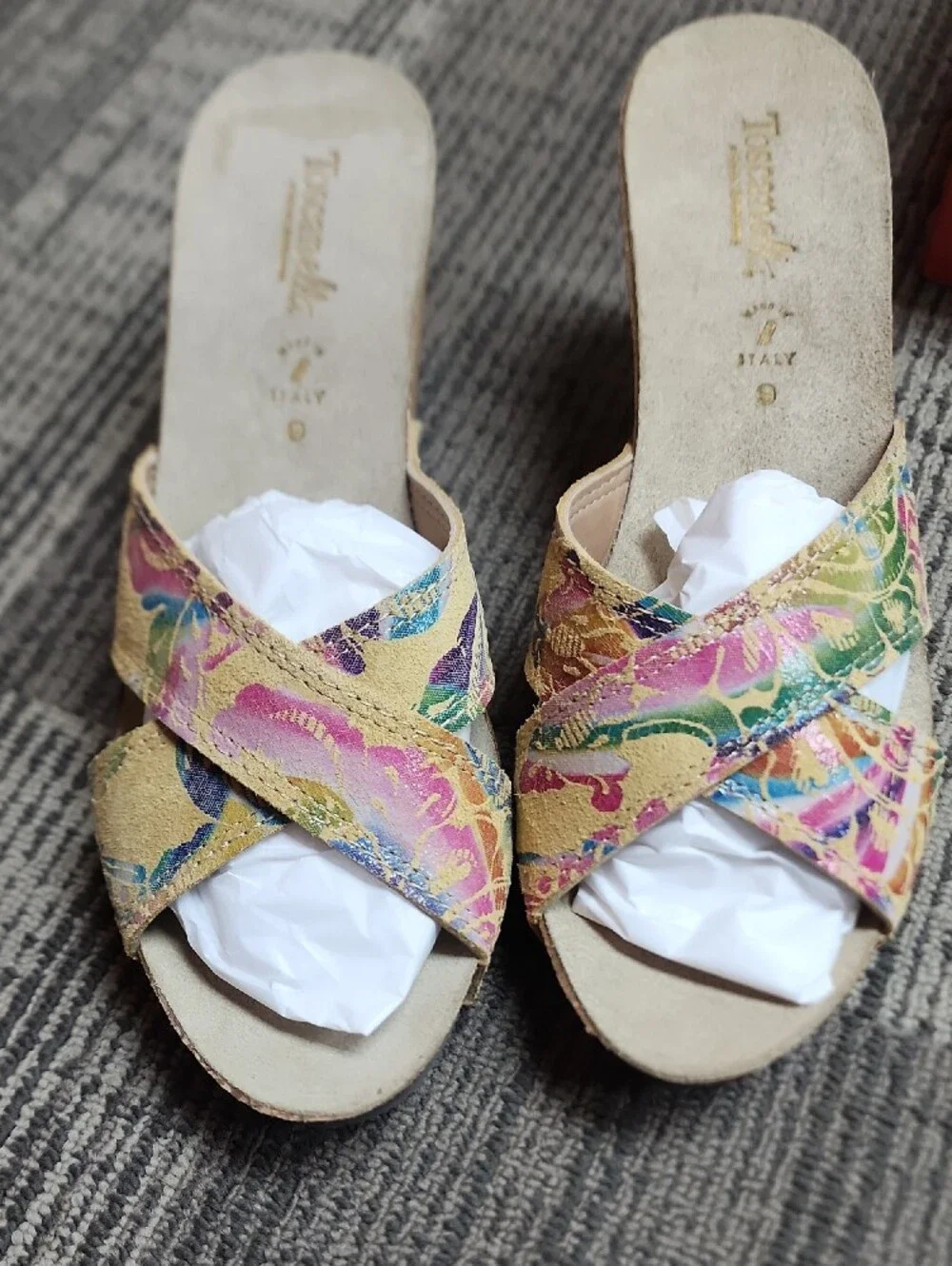 Women's Multicolor Floral Cork Wedge Sandals